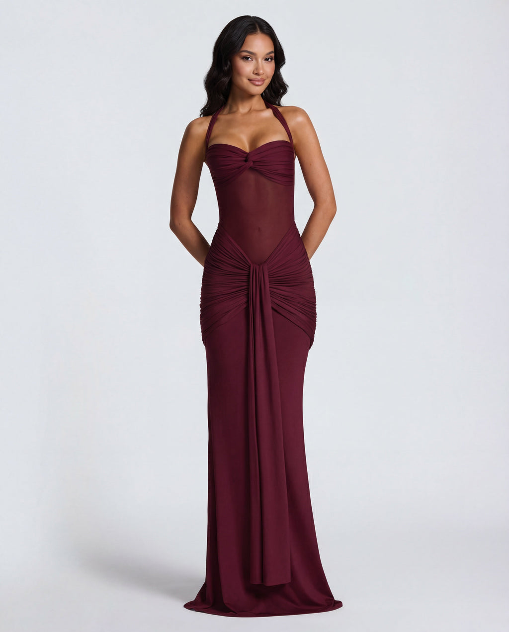 Rosabella | Women's Sun-Glow Ruched Halter Maxi Dress
