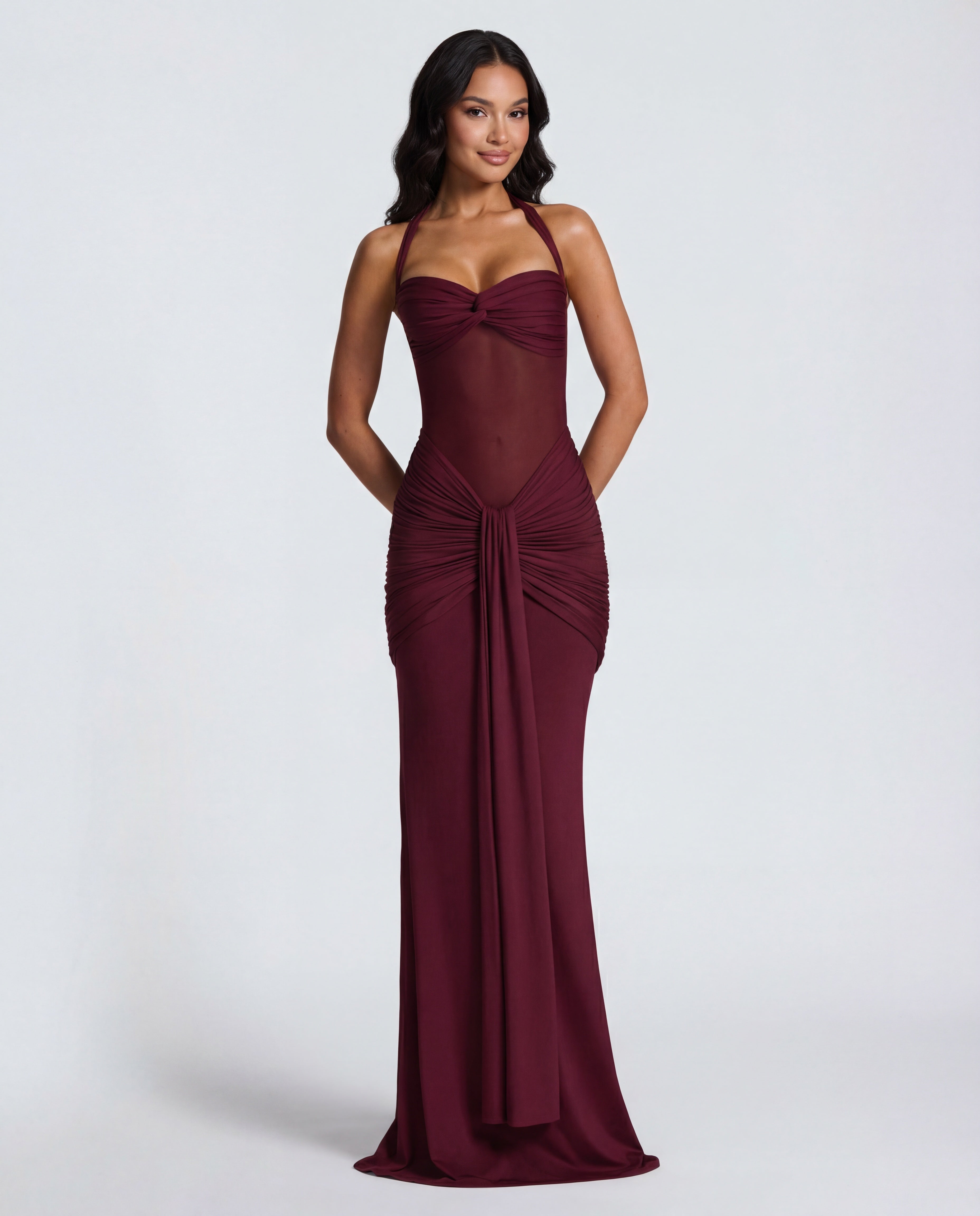 Rosabella | Women's Sun-Glow Ruched Halter Maxi Dress