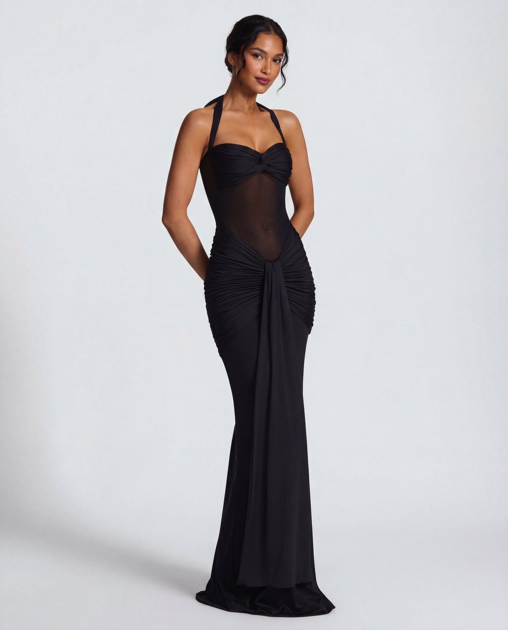 Rosabella | Women's Sun-Glow Ruched Halter Maxi Dress
