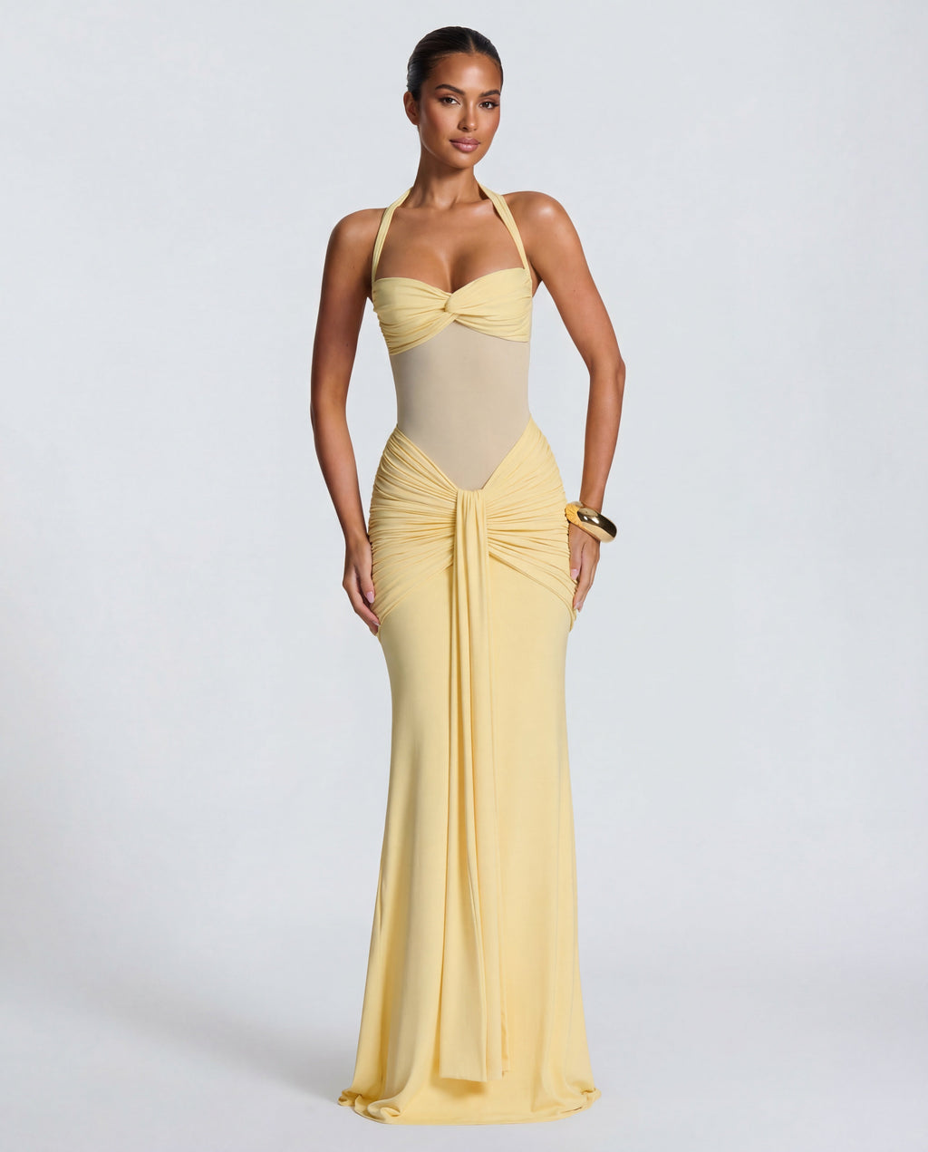 Rosabella | Women's Sun-Glow Ruched Halter Maxi Dress