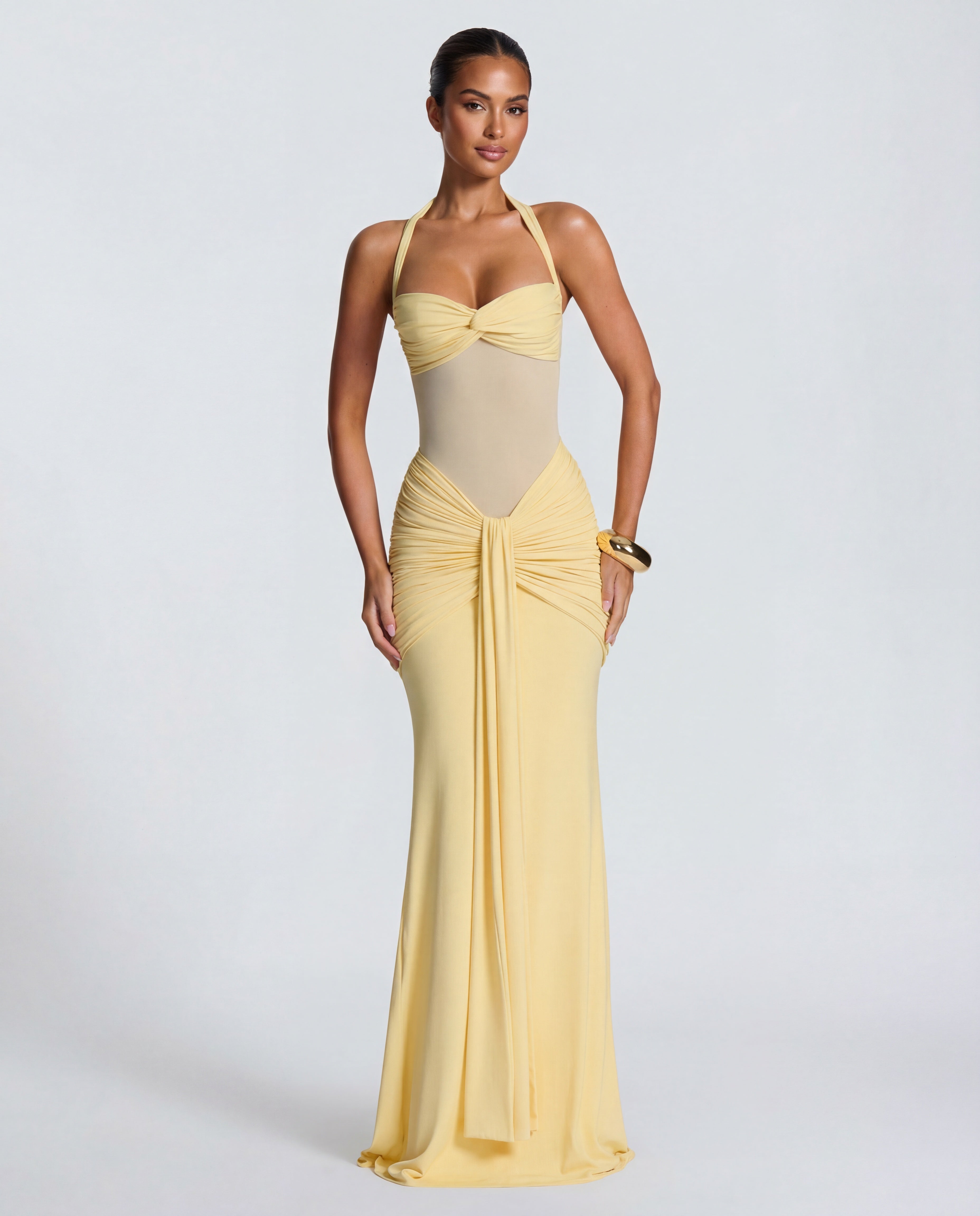Rosabella | Women's Sun-Glow Ruched Halter Maxi Dress
