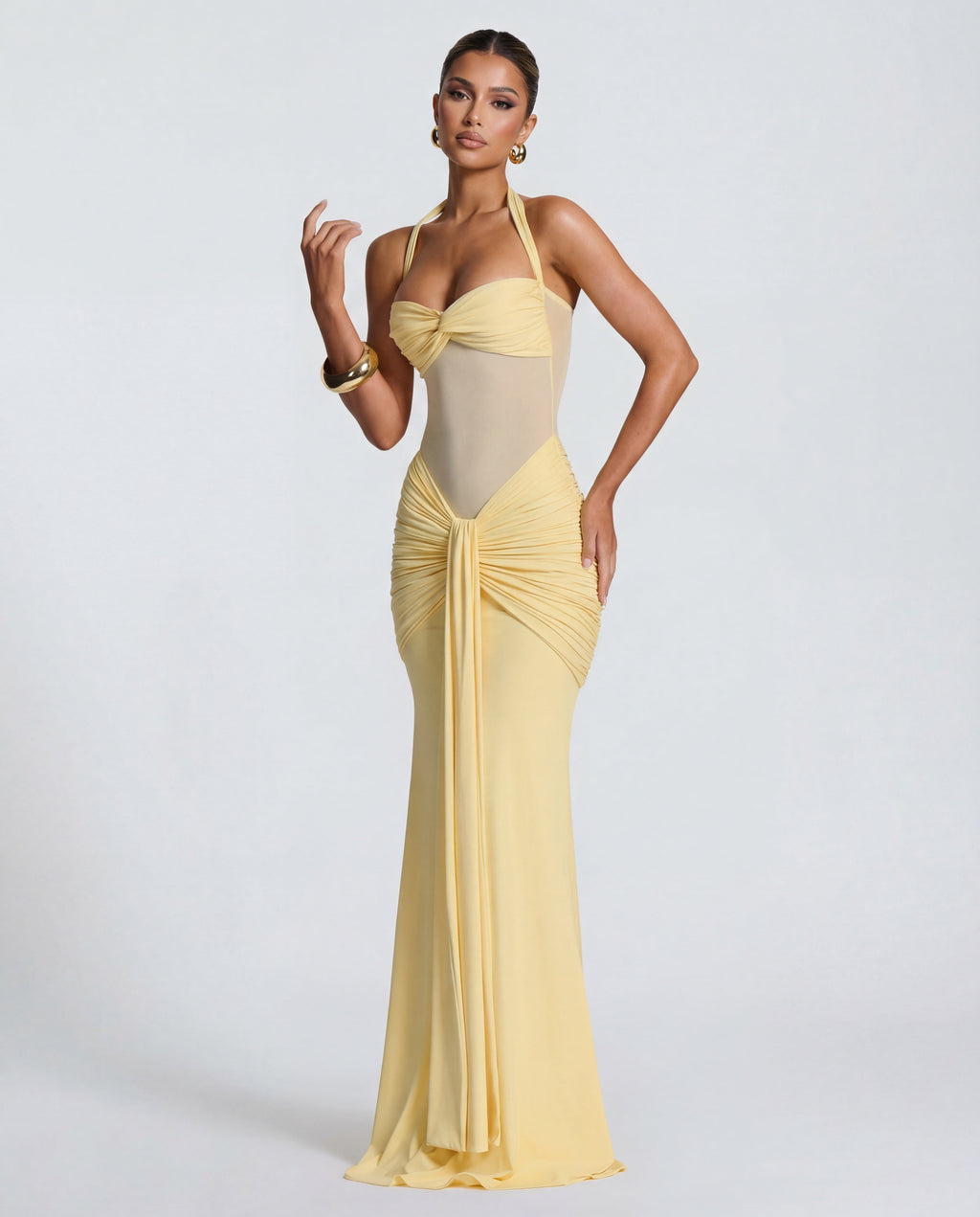 Rosabella | Women's Sun-Glow Ruched Halter Maxi Dress