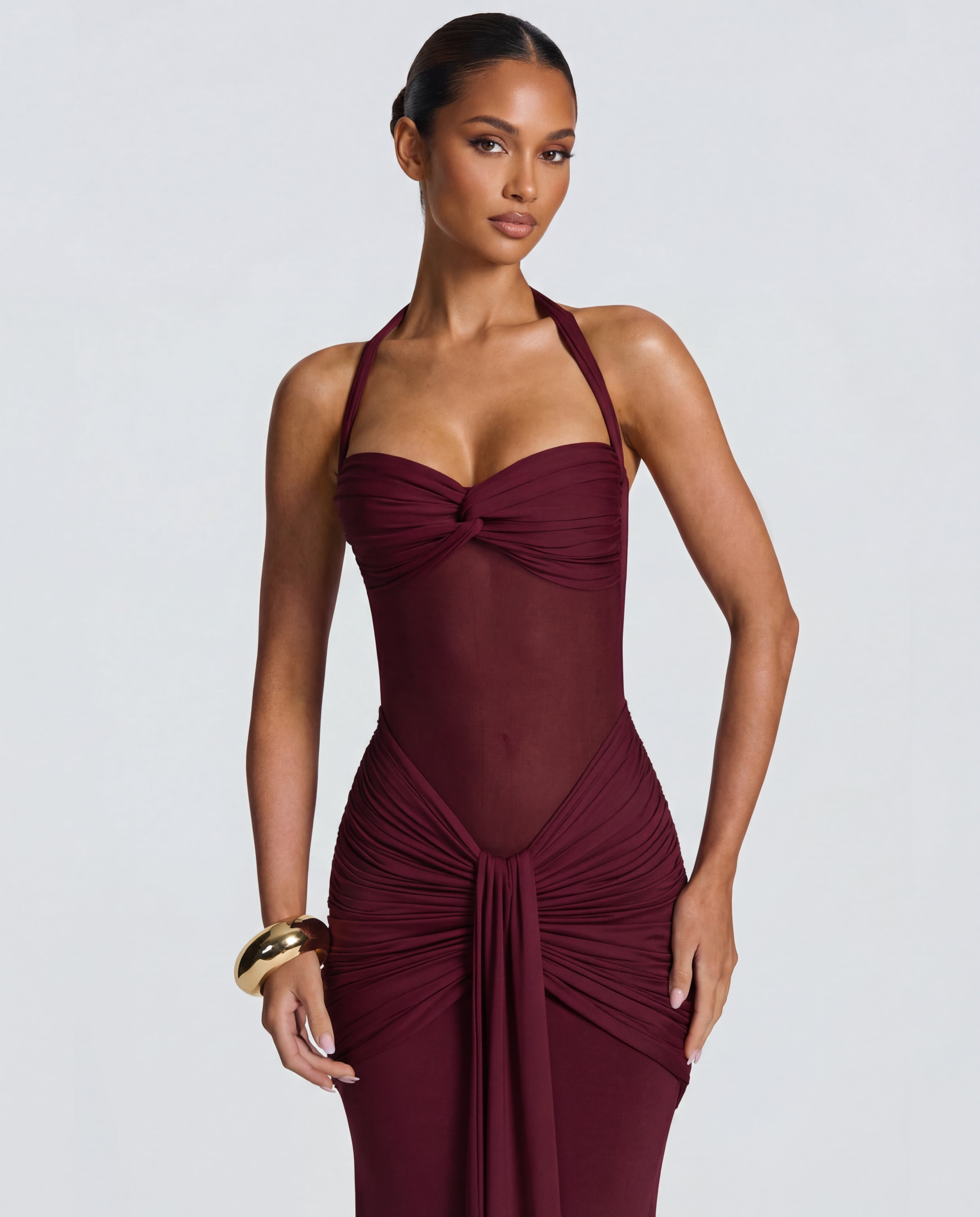 Rosabella | Women's Sun-Glow Ruched Halter Maxi Dress