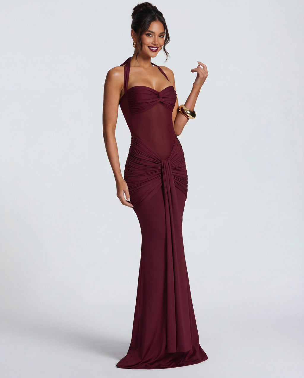 Rosabella | Women's Sun-Glow Ruched Halter Maxi Dress