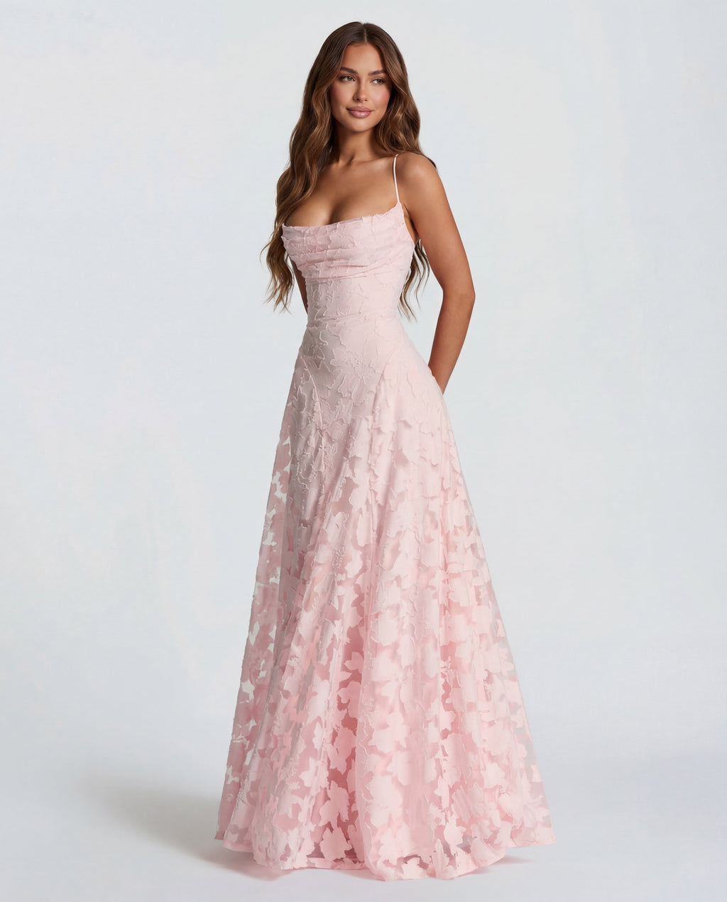Sofia | Women's Straight-Neckline Flowing Lace Maxi Dress
