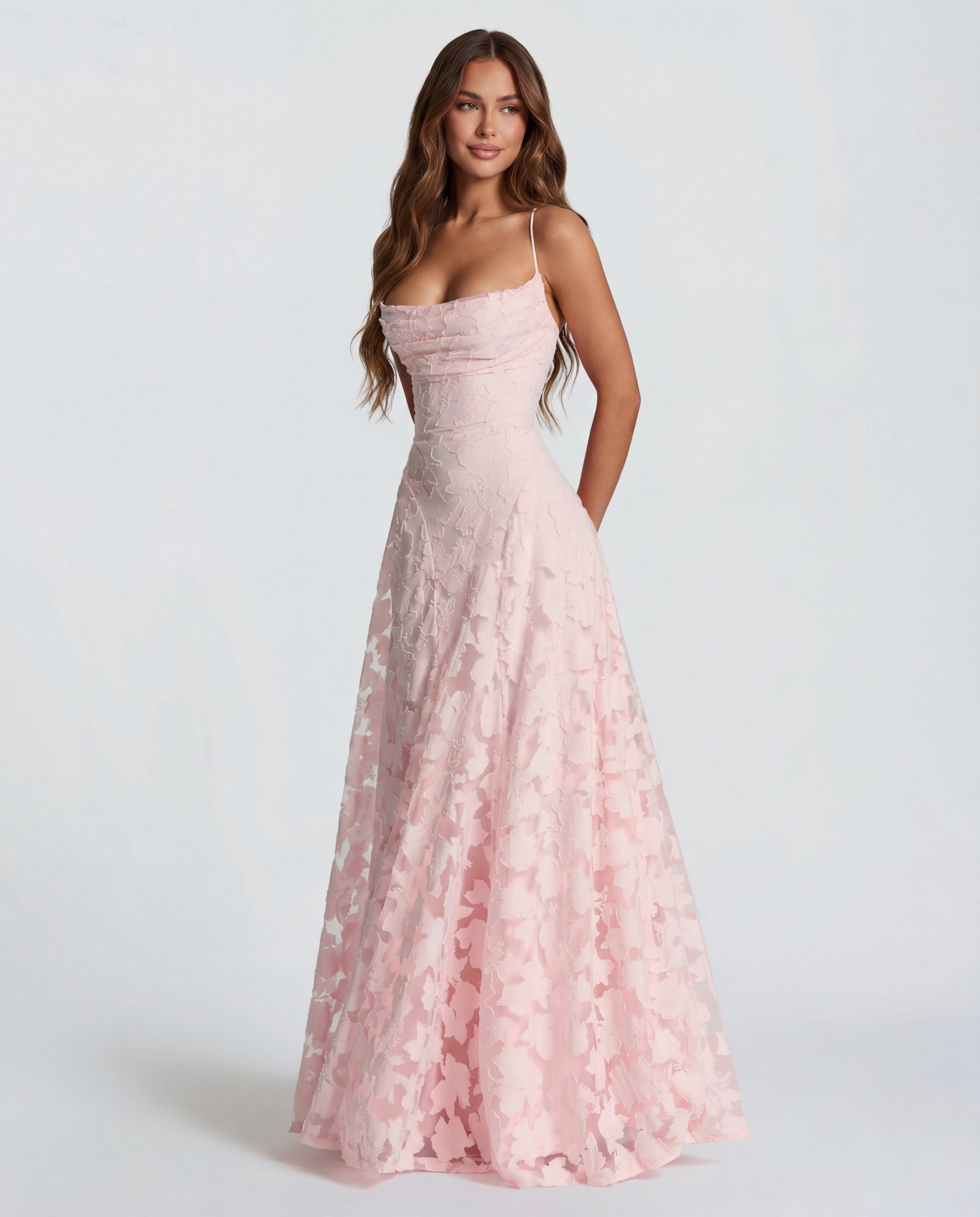 Sofia | Women's Straight-Neckline Flowing Lace Maxi Dress