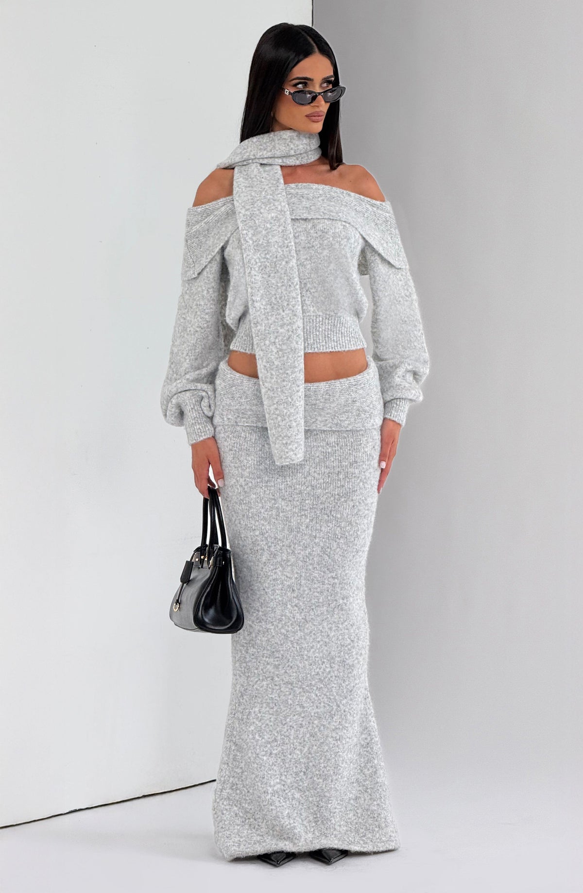 Andie Maxi Skirt - Light Grey Marl
