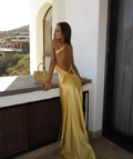 Amara | Women's Open-Back Draped Satin Maxi Dress