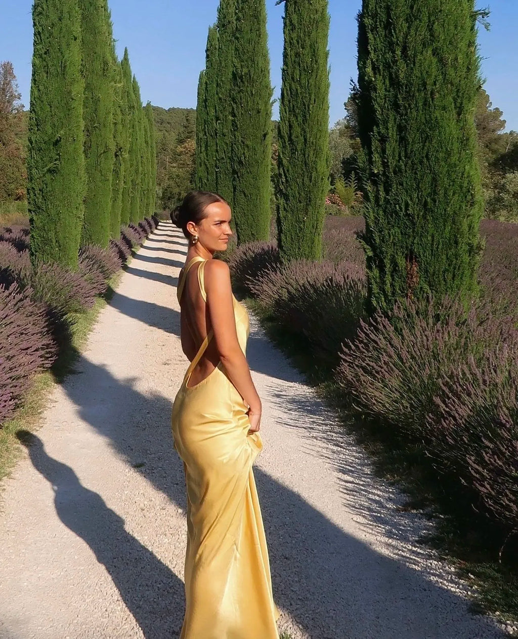 Amara | Women's Open-Back Draped Satin Maxi Dress