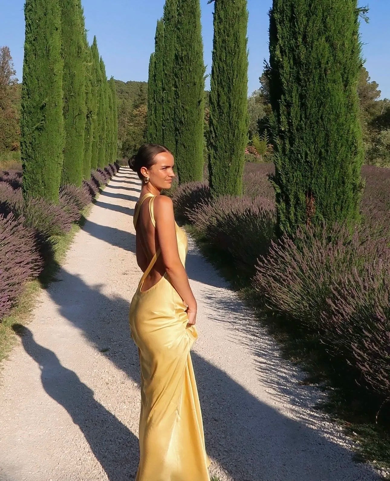 Amara | Women's Open-Back Draped Satin Maxi Dress