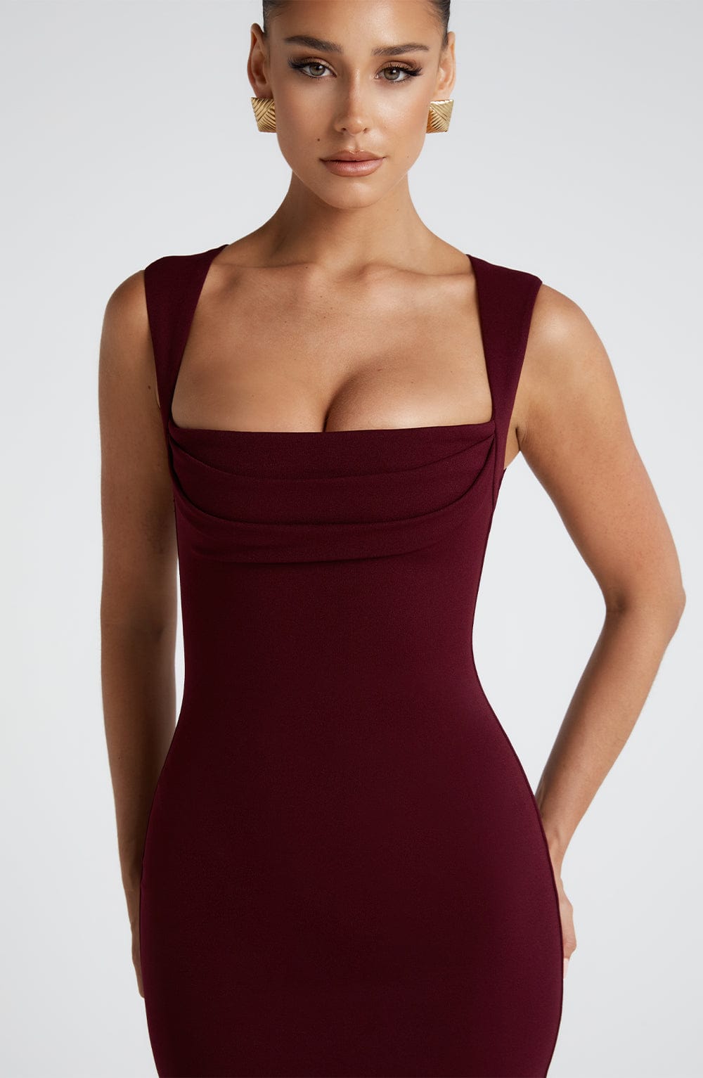 Grace | Women's Burgundy Draped Square-Neck Maxi Dress