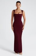 Grace | Women's Burgundy Draped Square-Neck Maxi Dress
