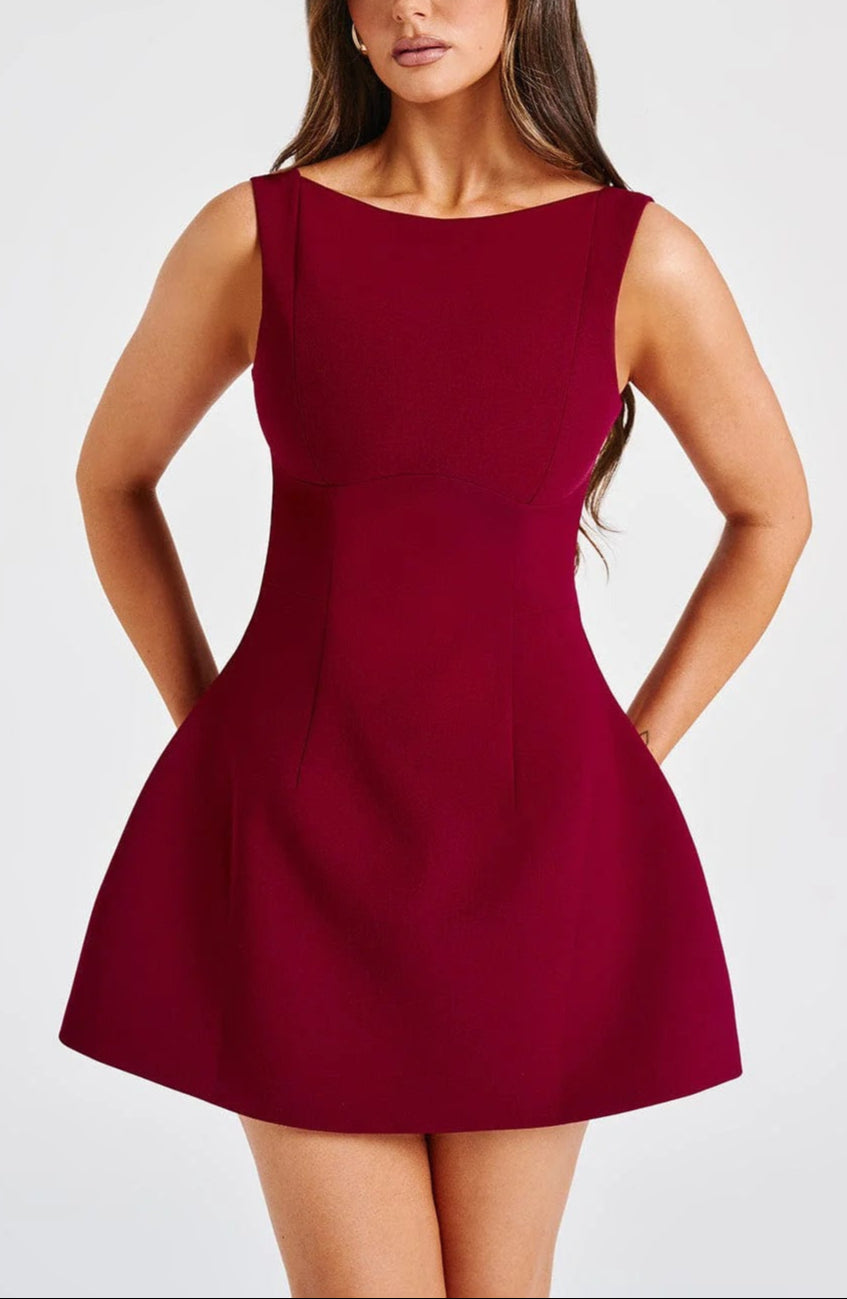 Delphine | Women's Structured Bubble-Skirt Crepe Mini Dress
