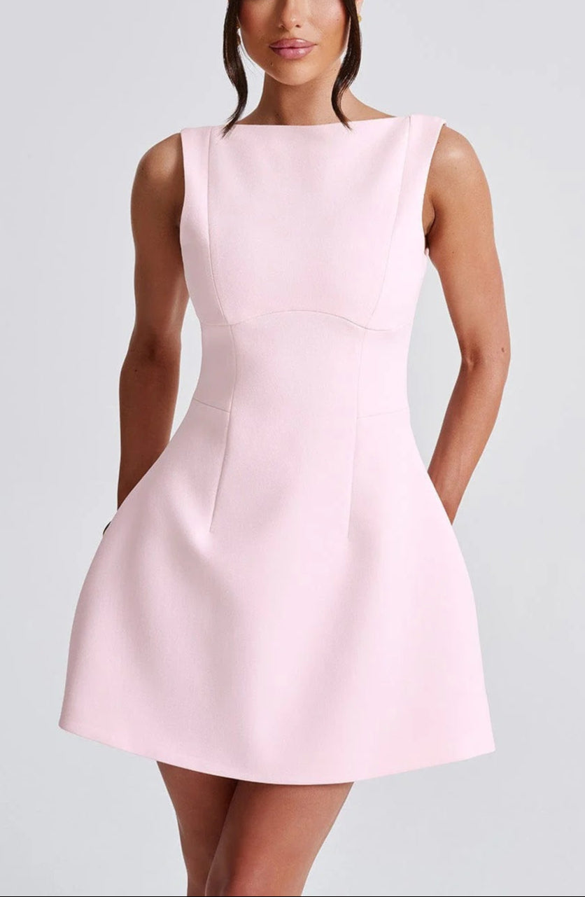 Delphine | Women's Structured Bubble-Skirt Crepe Mini Dress