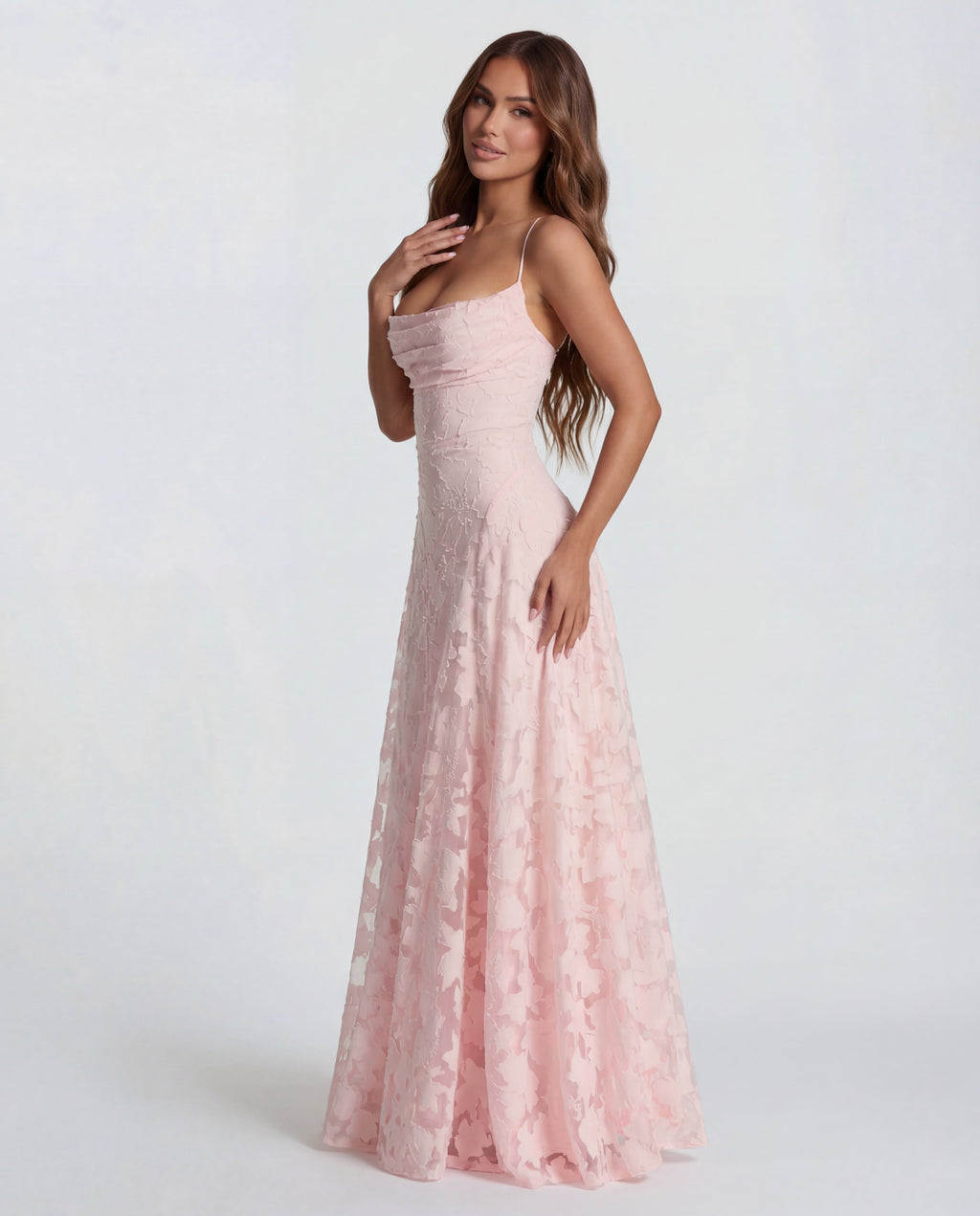 Sofia | Women's Straight-Neckline Flowing Lace Maxi Dress