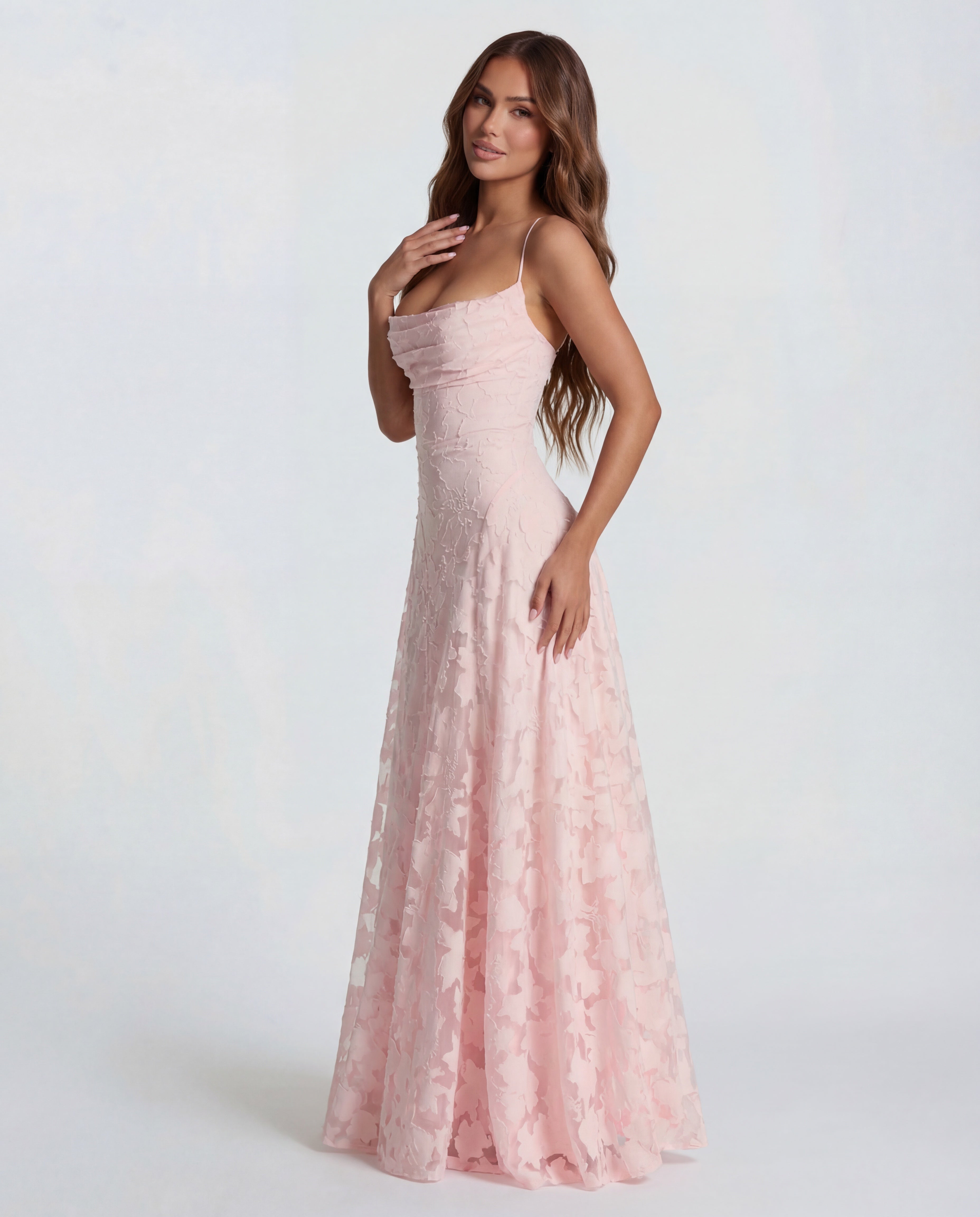 Sofia | Women's Straight-Neckline Flowing Lace Maxi Dress