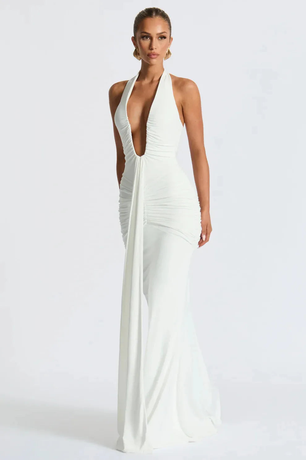 Bernadette | Elegant Plunging U-Wire Draped Jersey Maxi Dress