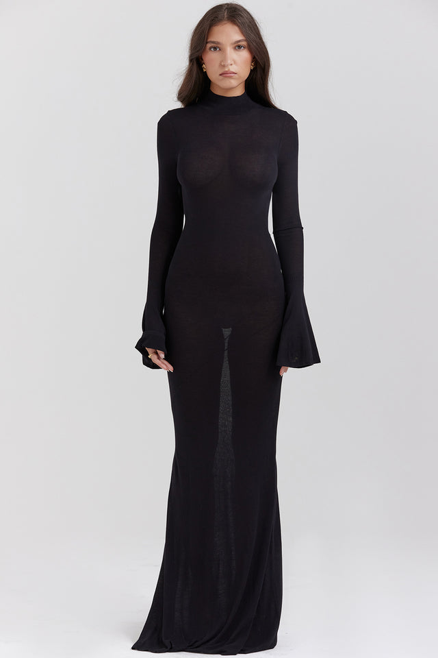 Sancha | Silky Sheer Backless Knit Maxi Dress